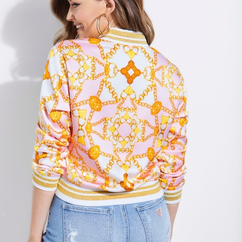 NEW GUESS Rae Printed Bomber Jacket SZ S - Picture 3 of 11